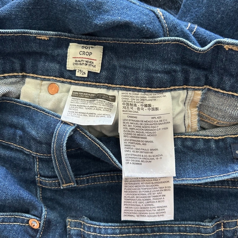 Levi's 501 Crop Jeans Dark Wash 29 High Rise Straight Leg - Picture 5 of 7